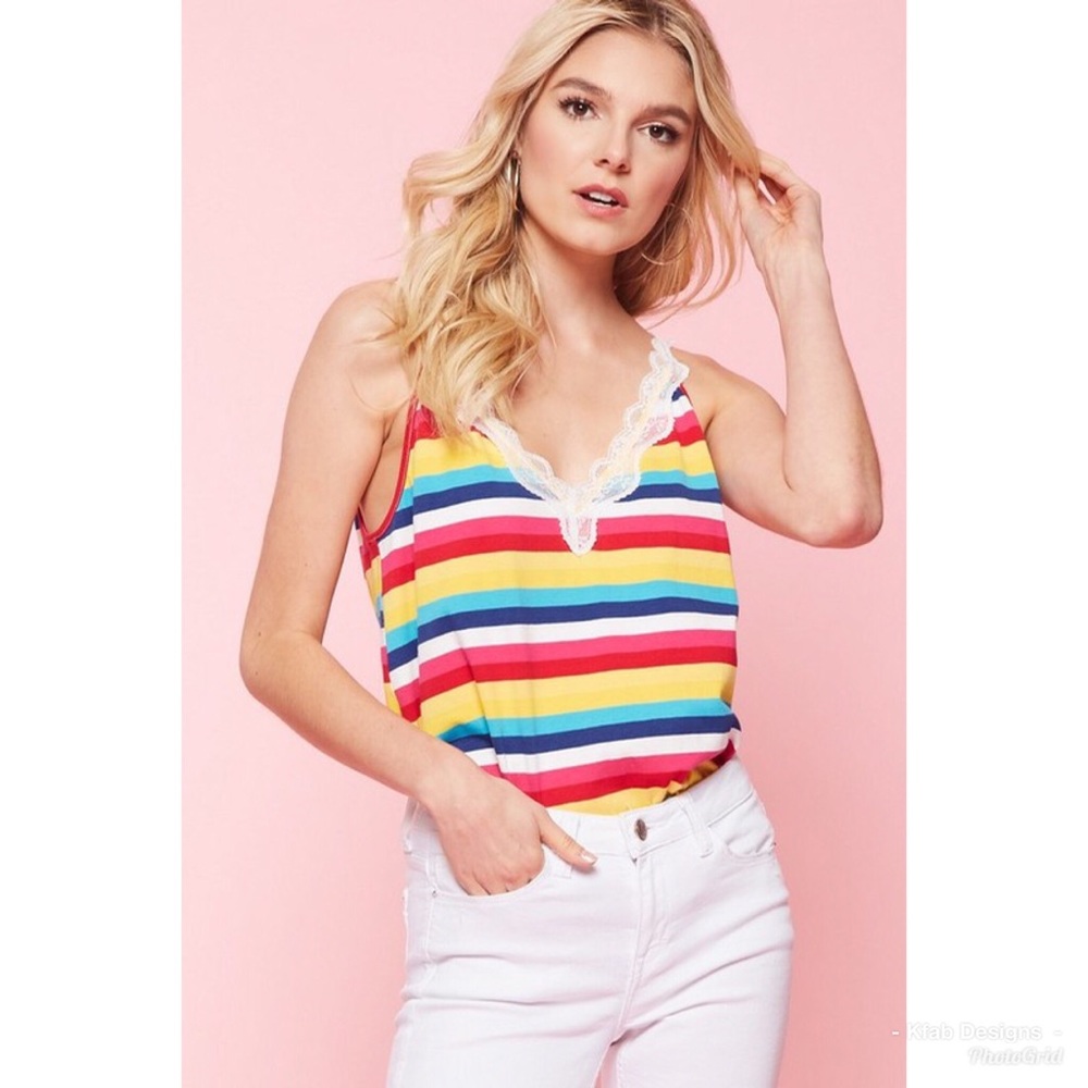 🌈LAST 1! Lace Inset Rainbow Tank! 💕 - Picture 3 of 4